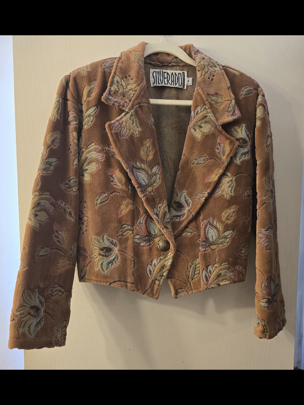 Vintage Silverado Floral Embroidered Brown Cropped Blazer